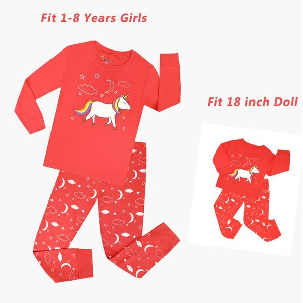 Baby Girls and 18 inches Doll Matching Pajamas Sets Girls Pijama Infantil Kids Girl Baby Girl Clothes Cat Cartoon Animal Pyjamas