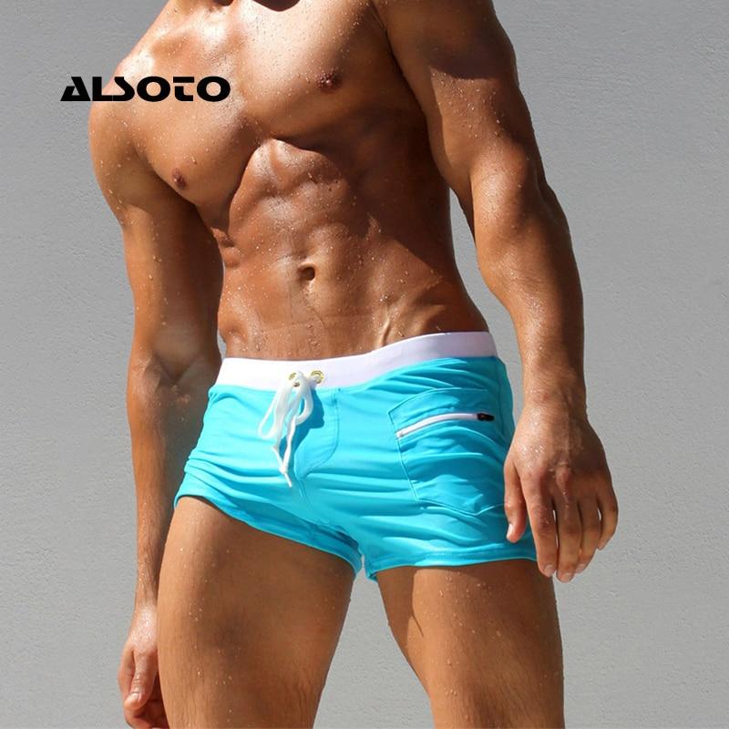 ALSOTO Brand Men Swimwear Swimsuits Swimming Boxer Shorts Trunks Pocket Mens Swim Boxers Beach Surf Board Shorts Bathing Suit