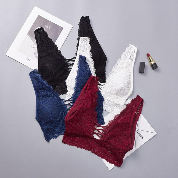 Deep V Lace Bralette Plus Size Bra Women Seamless Padded Push Up Plunge Bra Wire Free Sexy Lingerie Underwear Women