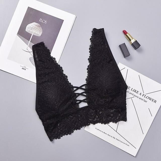 Deep V Lace Bralette Plus Size Bra Women Seamless Padded Push Up Plunge Bra Wire Free Sexy Lingerie Underwear Women