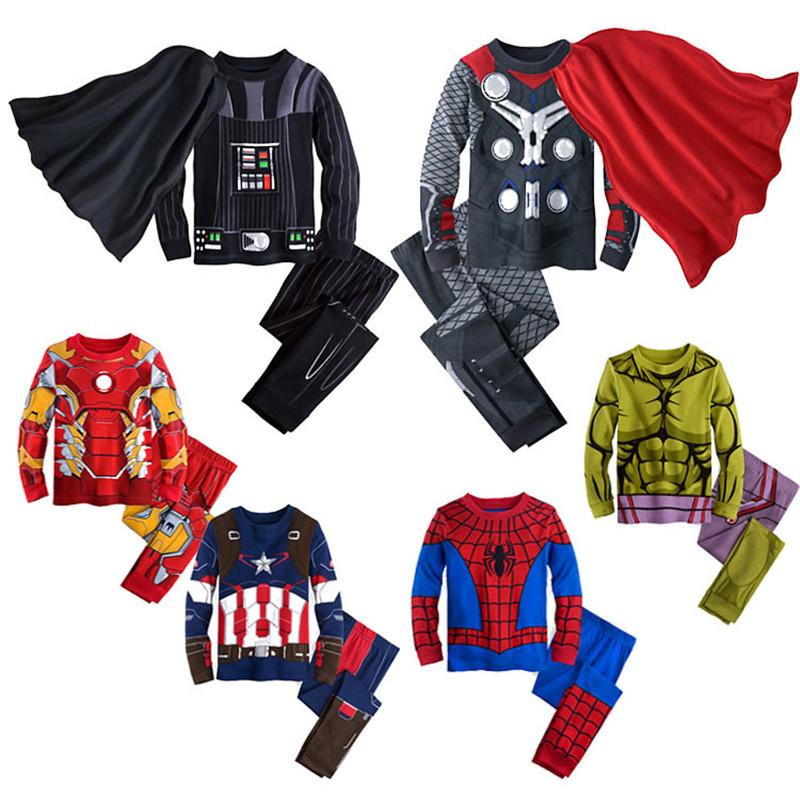 Marvel Avengers Pajamas Boy Clothing Set Spiderman Captain America Thor Hulk Ironman Sleepwear Long Sleeve Pyjamas set Boys Kid