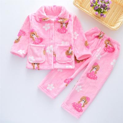 Warmed for winter Pijamas Kids Flannel Pijama set Baby boy girl Cartoon printing Pajamas Children sleepwear Infant pajamas