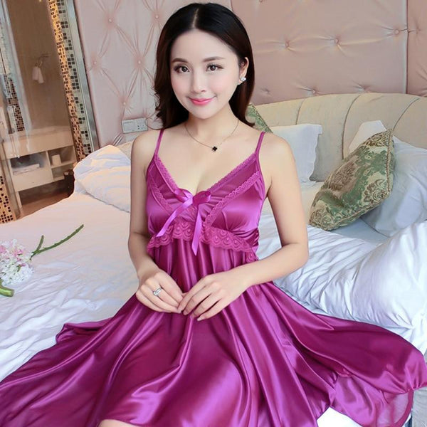 2018 Solid Satin Chiffon Women Nightgowns Summer Nightdress Sheer Chemises Nightshirt Lace Sleepwear Sexy Nightwear Trim Nightie