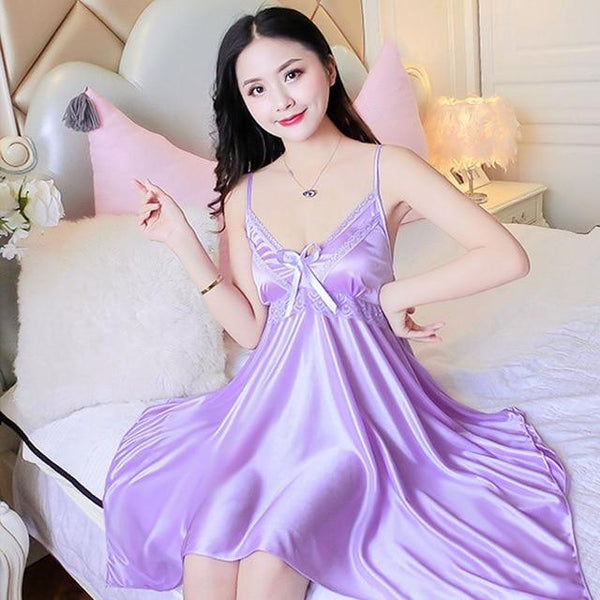 2018 Solid Satin Chiffon Women Nightgowns Summer Nightdress Sheer Chemises Nightshirt Lace Sleepwear Sexy Nightwear Trim Nightie