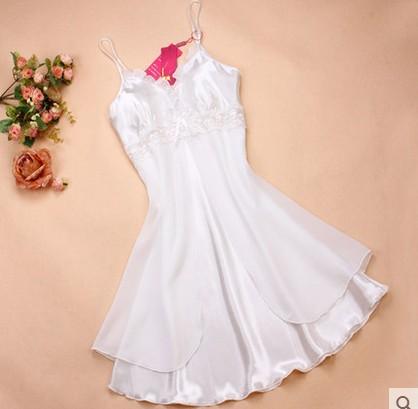 2018 Solid Satin Chiffon Women Nightgowns Summer Nightdress Sheer Chemises Nightshirt Lace Sleepwear Sexy Nightwear Trim Nightie