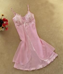 2018 Solid Satin Chiffon Women Nightgowns Summer Nightdress Sheer Chemises Nightshirt Lace Sleepwear Sexy Nightwear Trim Nightie