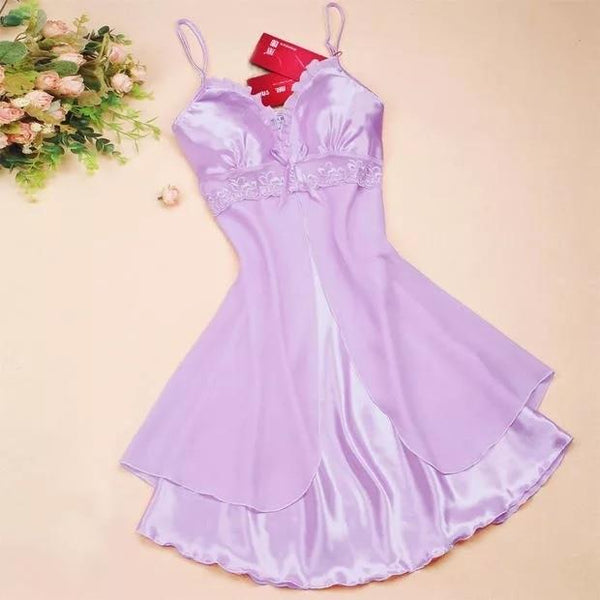 2018 Solid Satin Chiffon Women Nightgowns Summer Nightdress Sheer Chemises Nightshirt Lace Sleepwear Sexy Nightwear Trim Nightie