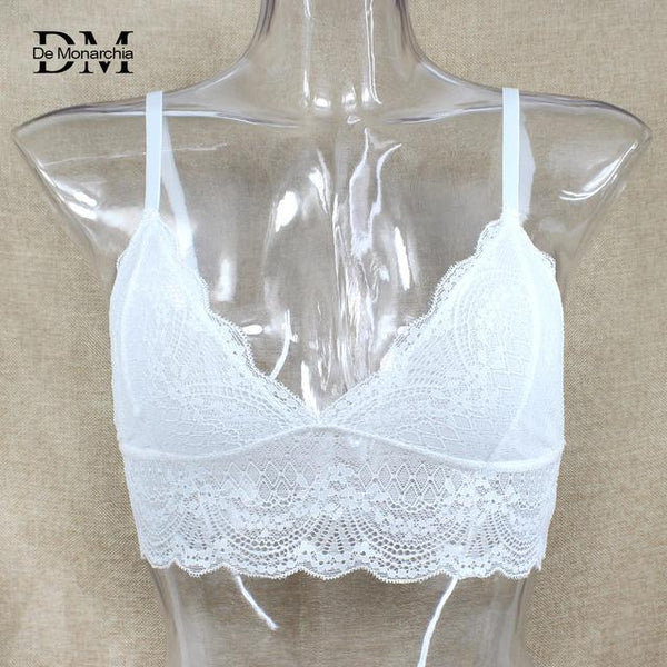 De Monarchia Women Sexy Lace Halter Bralette Unlined Underwear Bras Intimate Tops Ultrathin Bra Crop Top Floral 3/4 Cups