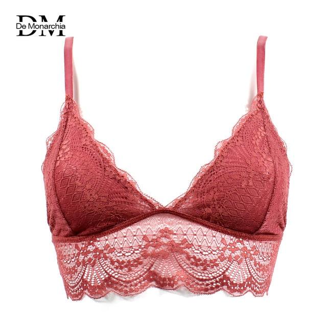 De Monarchia Women Sexy Lace Halter Bralette Unlined Underwear Bras Intimate Tops Ultrathin Bra Crop Top Floral 3/4 Cups
