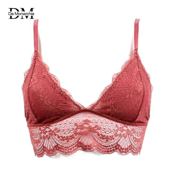 De Monarchia Women Sexy Lace Halter Bralette Unlined Underwear Bras Intimate Tops Ultrathin Bra Crop Top Floral 3/4 Cups