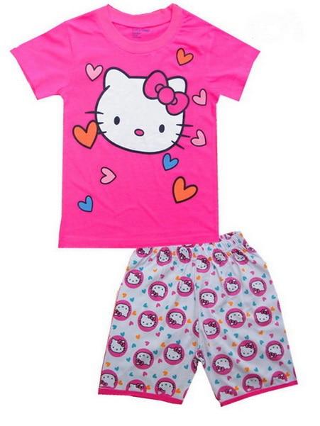 Hot sale Summer Girls Pajamas Suits Short Sleeve Kids Pijama Character Children Pyjama Sets Boys Sleepwear bottom Clothing YW10
