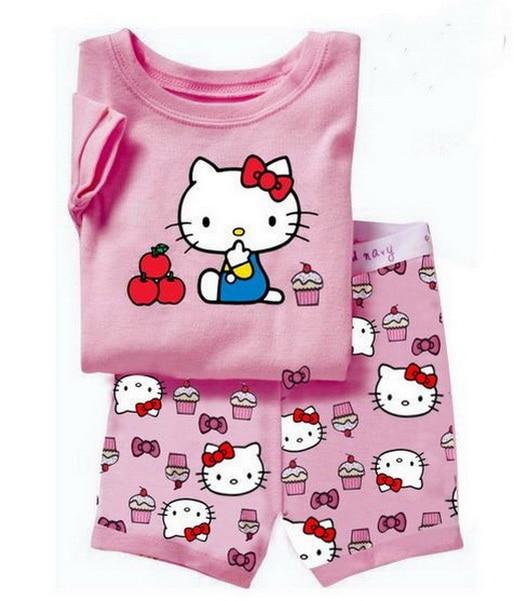 Hot sale Summer Girls Pajamas Suits Short Sleeve Kids Pijama Character Children Pyjama Sets Boys Sleepwear bottom Clothing YW10
