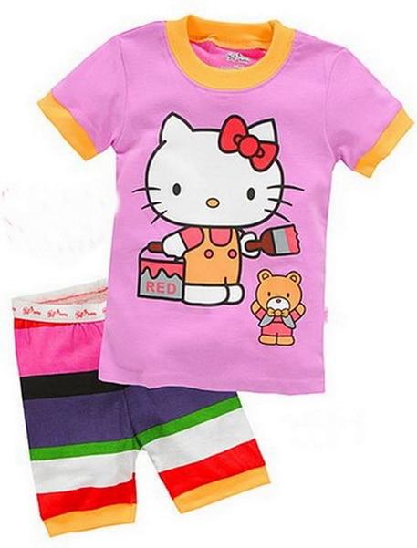 Hot sale Summer Girls Pajamas Suits Short Sleeve Kids Pijama Character Children Pyjama Sets Boys Sleepwear bottom Clothing YW10
