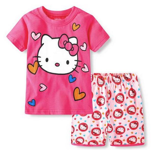 Hot sale Summer Girls Pajamas Suits Short Sleeve Kids Pijama Character Children Pyjama Sets Boys Sleepwear bottom Clothing YW10