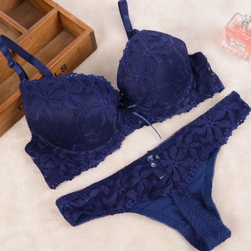 [Cheap]New 2019 Lace Embroidery Bra Set Women Plus Size Push Up Underwear Set Bra and Panty Set 32 34 36 38 ABC Cup For Female