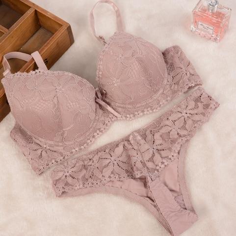 [Cheap]New 2019 Lace Embroidery Bra Set Women Plus Size Push Up Underwear Set Bra and Panty Set 32 34 36 38 ABC Cup For Female