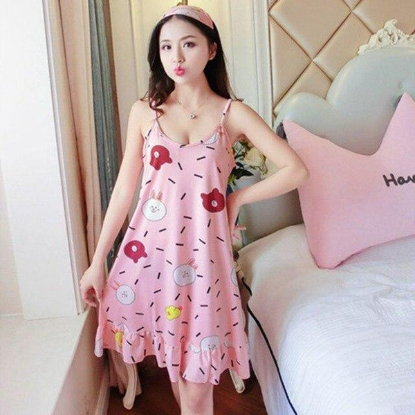 Women Sleep Wear Night Dress with Eyemask Lingerie Nightgown Plus Size Spaghetti Strap Kawaii Nightdress Cute Nighties for Women