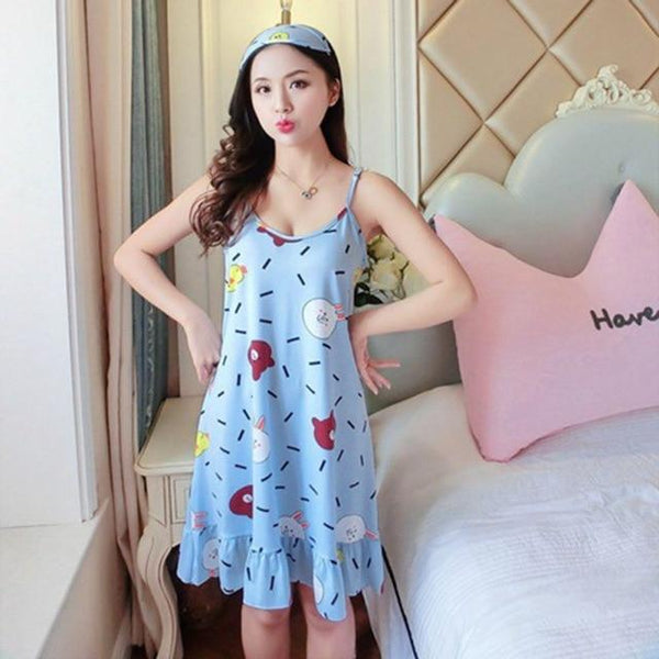 Women Sleep Wear Night Dress with Eyemask Lingerie Nightgown Plus Size Spaghetti Strap Kawaii Nightdress Cute Nighties for Women