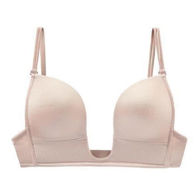 Sexy Satin invisible Plunge Bra Women Deep U Backless Bras Push Up Seamless Brassiere Underwear