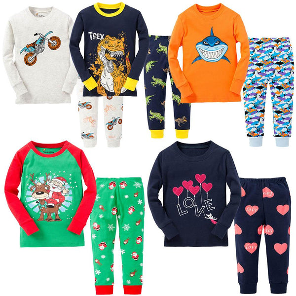 100% Cotton Boys Santa Claus Christmas Pajamas Children's Sleepwear Baby Dinosaur Night Wears Kids Pyjamas Pijamas PJS
