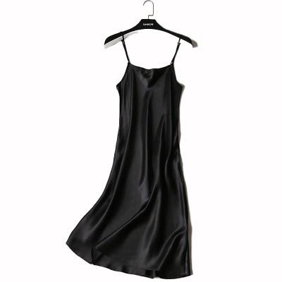 100% REAL silk nightgowns women Sexy Spaghetti Strap sleepdress Solid SATIN nightdress nightie Summer style pink white black