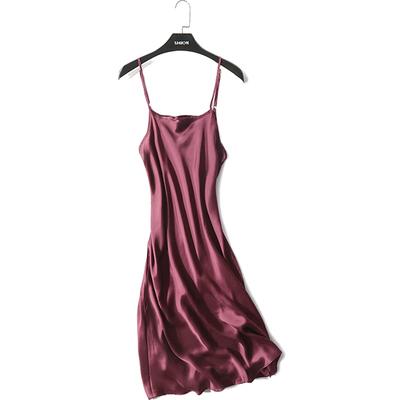 100% REAL silk nightgowns women Sexy Spaghetti Strap sleepdress Solid SATIN nightdress nightie Summer style pink white black