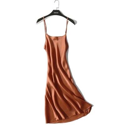 100% REAL silk nightgowns women Sexy Spaghetti Strap sleepdress Solid SATIN nightdress nightie Summer style pink white black