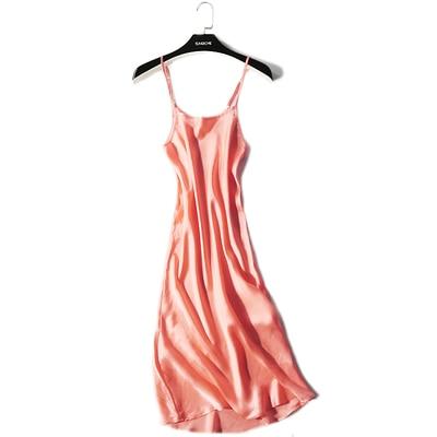 100% REAL silk nightgowns women Sexy Spaghetti Strap sleepdress Solid SATIN nightdress nightie Summer style pink white black