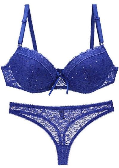 [Hot sales] New 2019 Lace Drill Bra Set Women Plus Size Push Up Underwear Set Bra And Thong Set 34 36 38 40 ABC Cup For Female