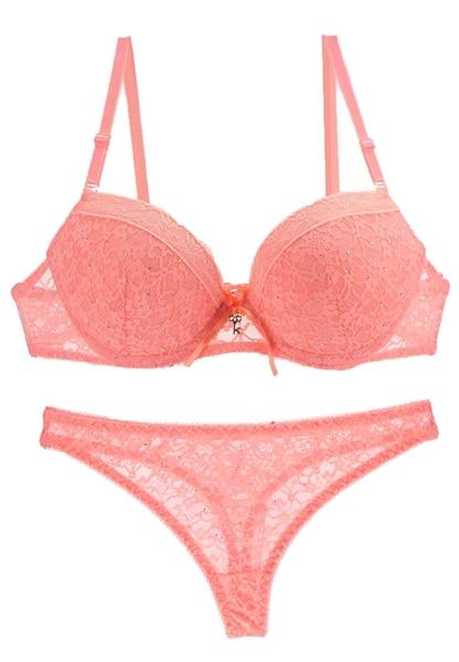 [Hot sales] New 2019 Lace Drill Bra Set Women Plus Size Push Up Underwear Set Bra And Thong Set 34 36 38 40 ABC Cup For Female