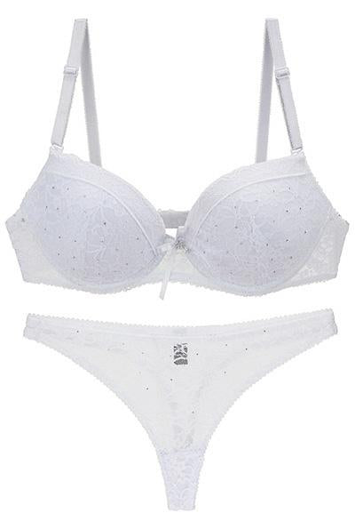 [Hot sales] New 2019 Lace Drill Bra Set Women Plus Size Push Up Underwear Set Bra And Thong Set 34 36 38 40 ABC Cup For Female