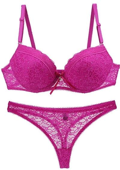 [Hot sales] New 2019 Lace Drill Bra Set Women Plus Size Push Up Underwear Set Bra And Thong Set 34 36 38 40 ABC Cup For Female