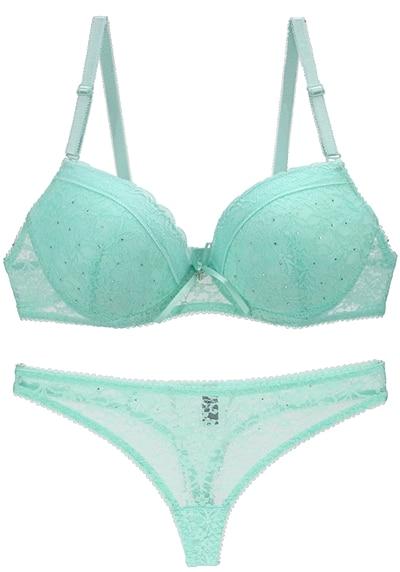 [Hot sales] New 2019 Lace Drill Bra Set Women Plus Size Push Up Underwear Set Bra And Thong Set 34 36 38 40 ABC Cup For Female