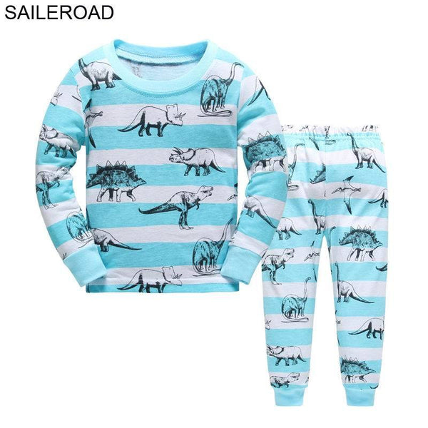 SAILEROAD Cartoon Dinosaur Boy Pyjamas Suits Autumn Winter Night Suit Cotton Children's Pajamas Sleepwear Kids Nightwear