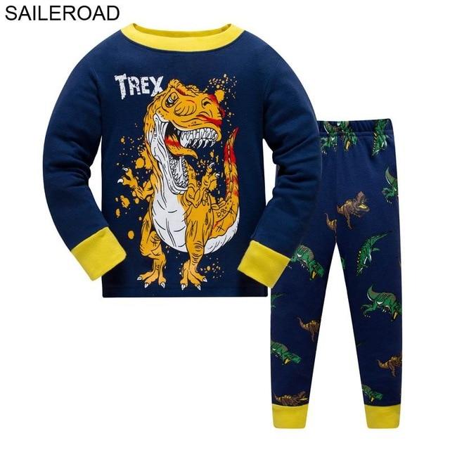 SAILEROAD Cartoon Dinosaur Boy Pyjamas Suits Autumn Winter Night Suit Cotton Children's Pajamas Sleepwear Kids Nightwear