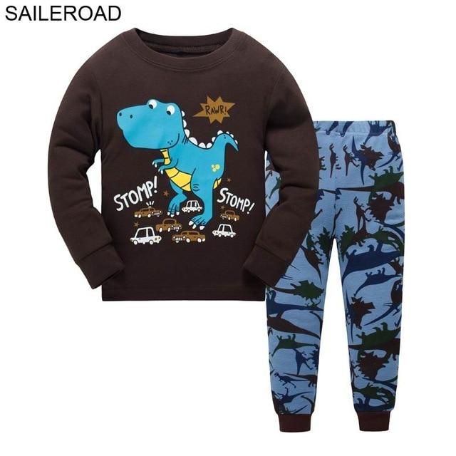 SAILEROAD Cartoon Dinosaur Boy Pyjamas Suits Autumn Winter Night Suit Cotton Children's Pajamas Sleepwear Kids Nightwear