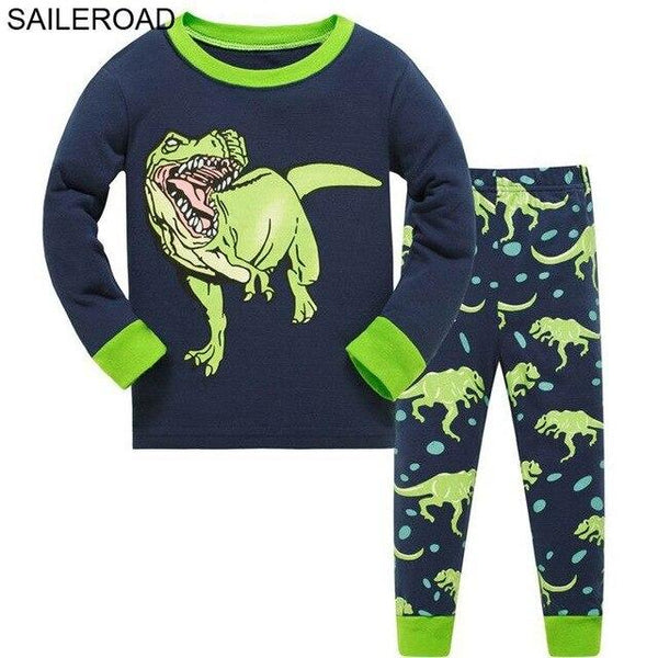 SAILEROAD Cartoon Dinosaur Boy Pyjamas Suits Autumn Winter Night Suit Cotton Children's Pajamas Sleepwear Kids Nightwear