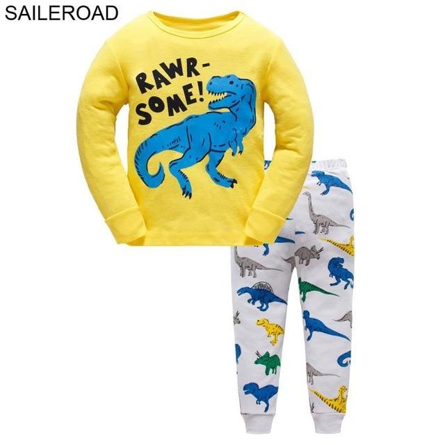 SAILEROAD Cartoon Dinosaur Boy Pyjamas Suits Autumn Winter Night Suit Cotton Children's Pajamas Sleepwear Kids Nightwear