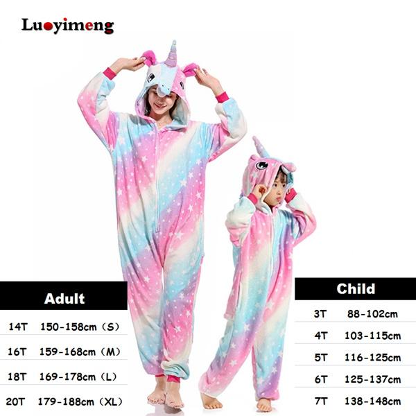 New Baby Rainbow Unicorn Onesie Kigurumi Pijamas Winter Animal Cartoon Boy Girl Pyjamas Kids Cosplay Pajama Set Women Sleepwear