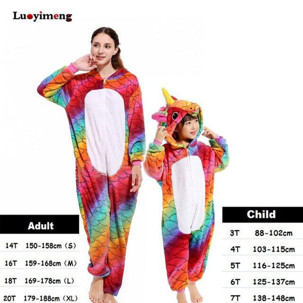 New Baby Rainbow Unicorn Onesie Kigurumi Pijamas Winter Animal Cartoon Boy Girl Pyjamas Kids Cosplay Pajama Set Women Sleepwear