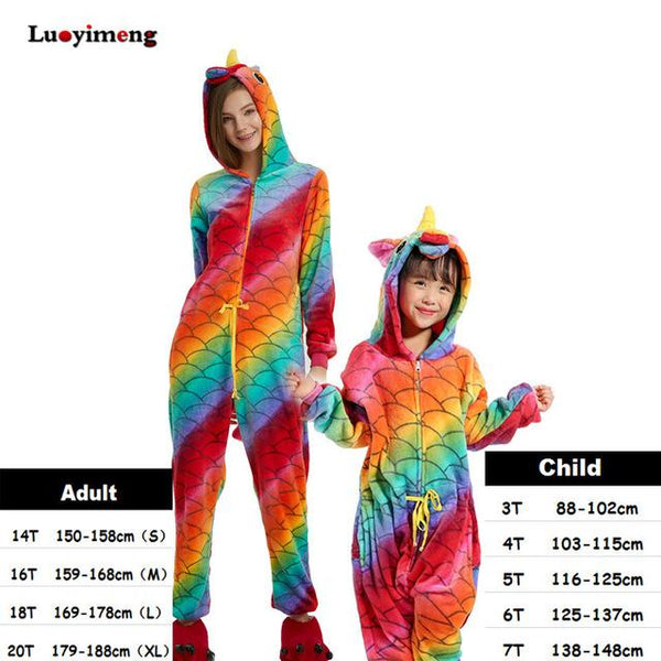 New Baby Rainbow Unicorn Onesie Kigurumi Pijamas Winter Animal Cartoon Boy Girl Pyjamas Kids Cosplay Pajama Set Women Sleepwear