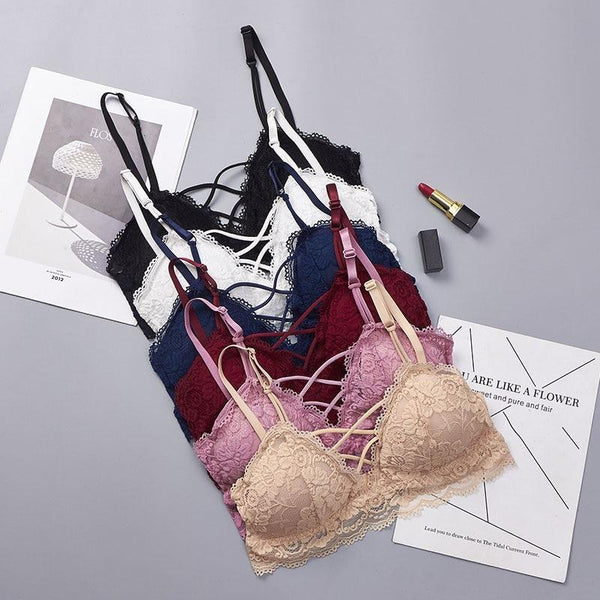 Sexy Bra Floral Padded Bralette Bralet Cross Underwear Women's Sexy Crop Tops Lace Bra
