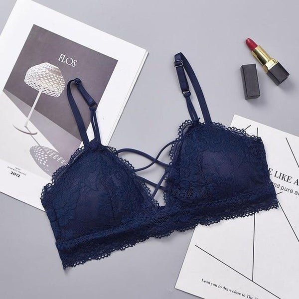 Sexy Bra Floral Padded Bralette Bralet Cross Underwear Women's Sexy Crop Tops Lace Bra