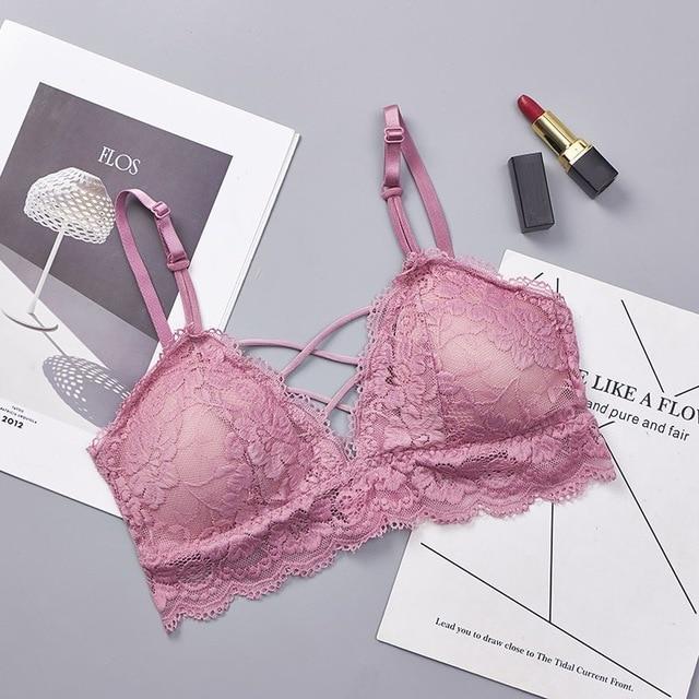 Sexy Bra Floral Padded Bralette Bralet Cross Underwear Women's Sexy Crop Tops Lace Bra