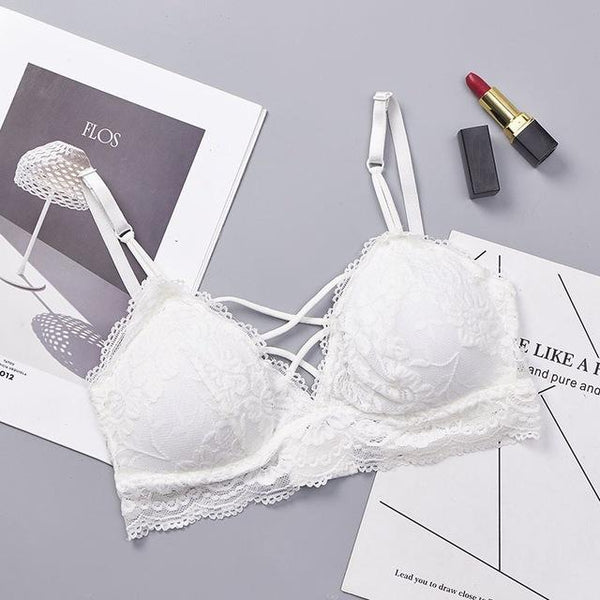 Sexy Bra Floral Padded Bralette Bralet Cross Underwear Women's Sexy Crop Tops Lace Bra