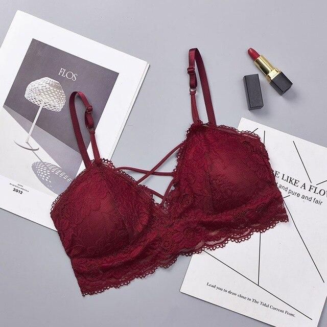Sexy Bra Floral Padded Bralette Bralet Cross Underwear Women's Sexy Crop Tops Lace Bra