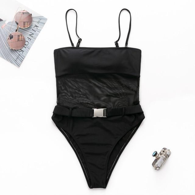Sexy transparent bikini 2019 Plus size swimwear women monokini High cut swimsuit female one piece Summer Black bathing suit XL