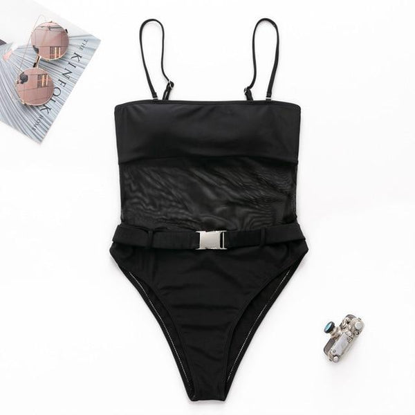 Sexy transparent bikini 2019 Plus size swimwear women monokini High cut swimsuit female one piece Summer Black bathing suit XL