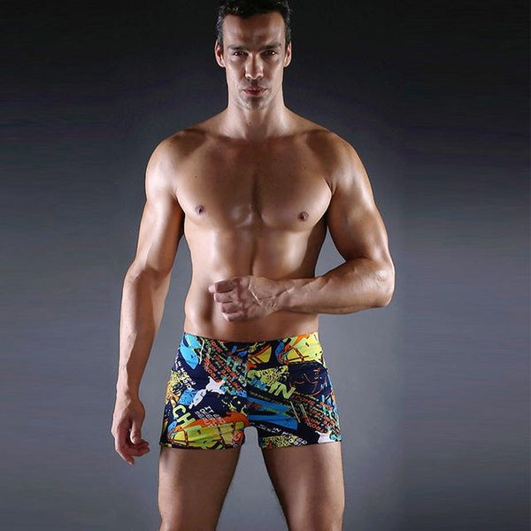 Men Swimming Trunks Elastic Print Comfortable Swimsuit 2018 Summer New Male Swim Mid Waist Sexy Beach Swimming Trunks