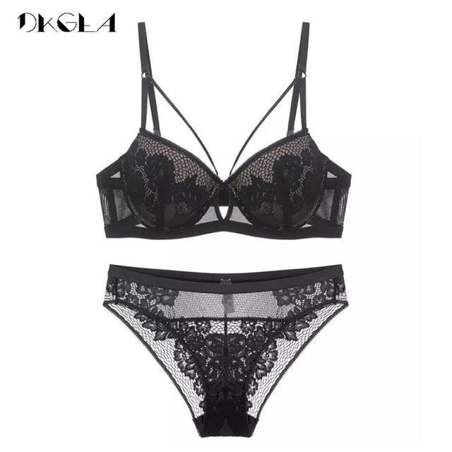 2019 New Bandage Green Lace Bra Set Women Lingerie Embroidery Thick Push Up Brassiere Cotton Underwear Set Sexy Bras Gather